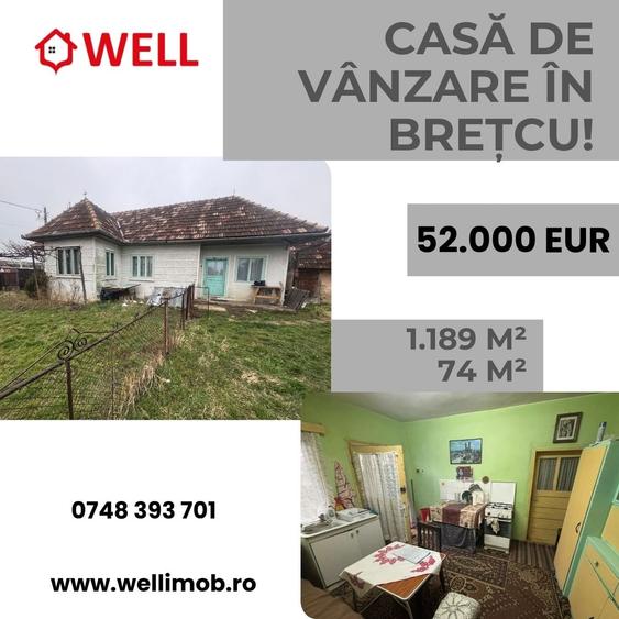 Casă cu 2 camere cu Teren 1189 Mp în Brețcu