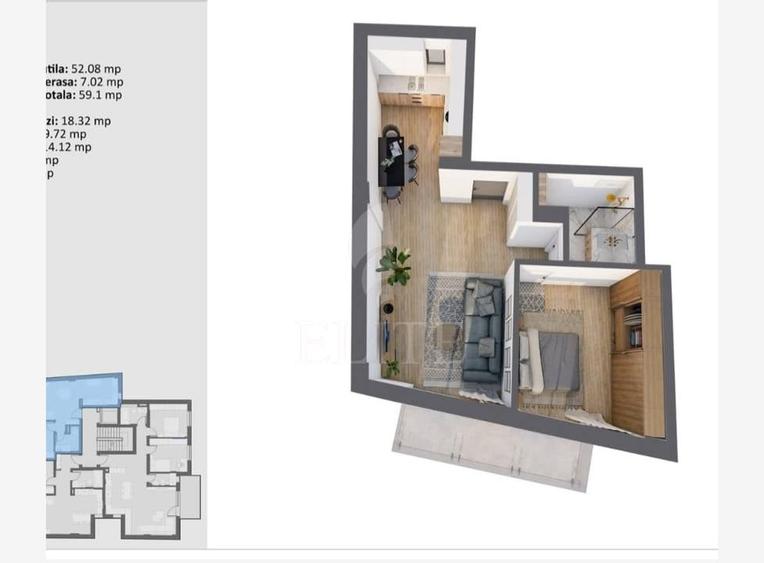 Apartament cu 2 camere semidecomandat în Central