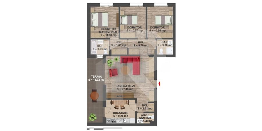 Apartament cu 4 camere semidecomandat în Băneasa
