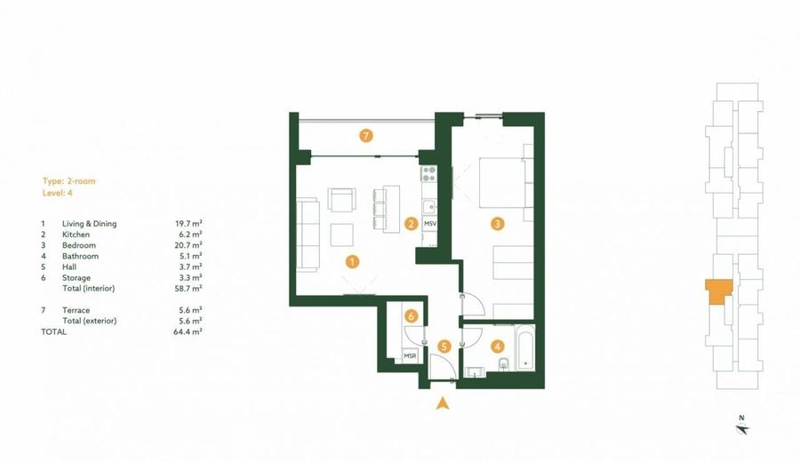 Apartament cu 2 camere în Băneasa
