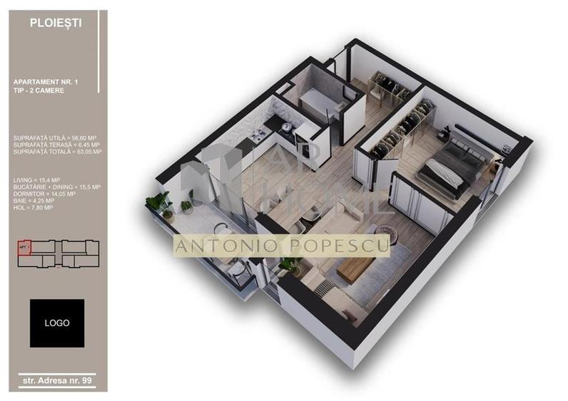 Apartament cu 2 camere decomandat în Albert