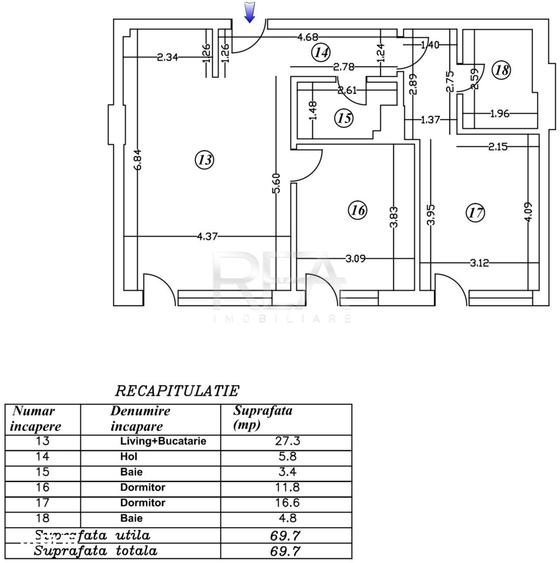 Apartament cu 3 camere semidecomandat în Iancului