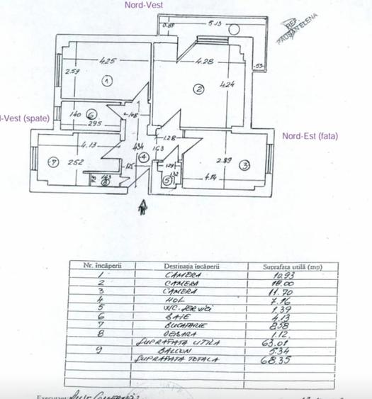 Apartament cu 3 camere decomandat în Tei