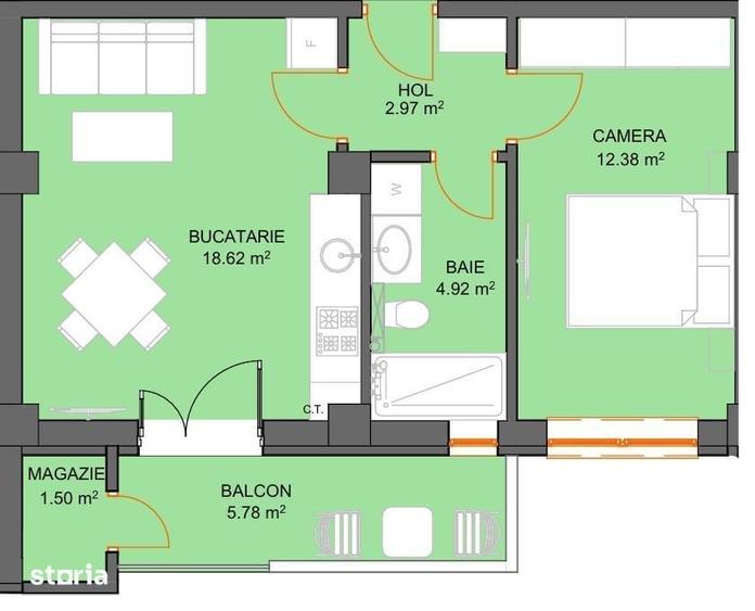 Apartament cu 2 camere decomandat în Central