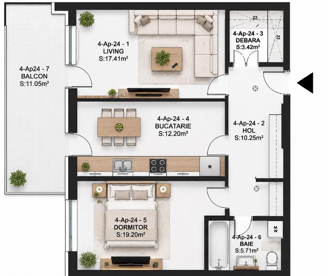 Apartament cu 2 camere decomandat, mobilat în Central
