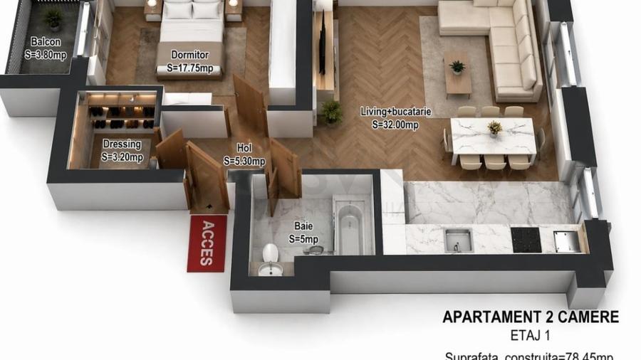 Apartament cu 2 camere decomandat în Băneasa