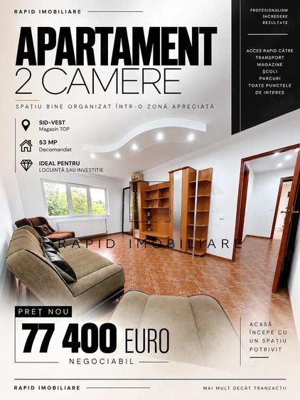 Apartament cu 2 camere decomandat în Siderurgiștilor