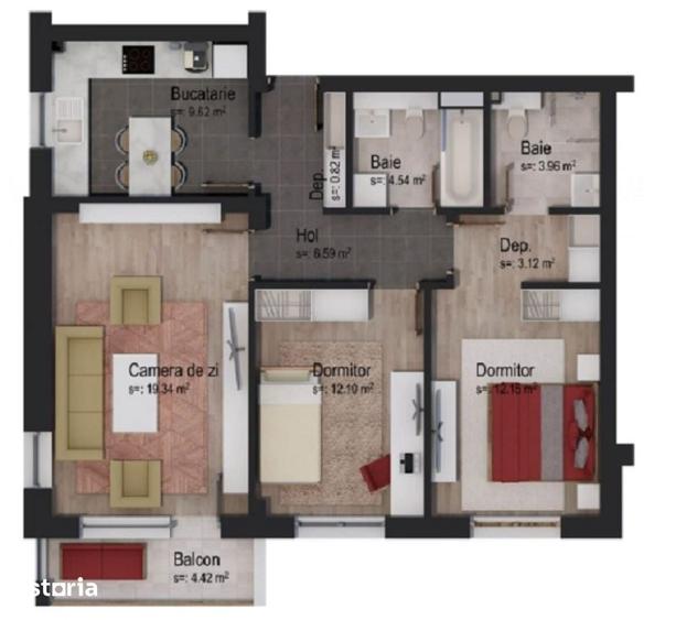 Apartament cu 3 camere în Tractorul
