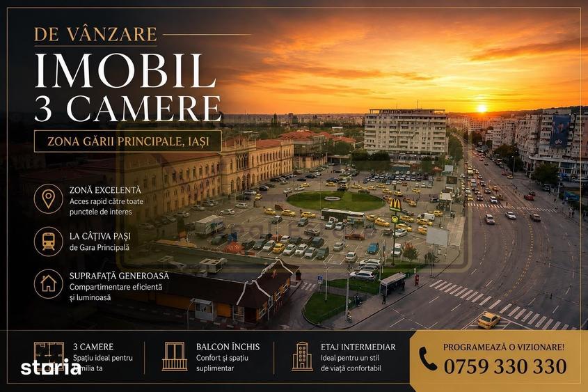 Apartament cu 3 camere decomandat, mobilat în Gară