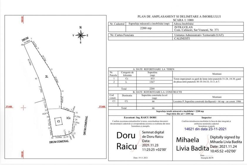 Teren Construcții intravilan de 2200 mp, în Călinești