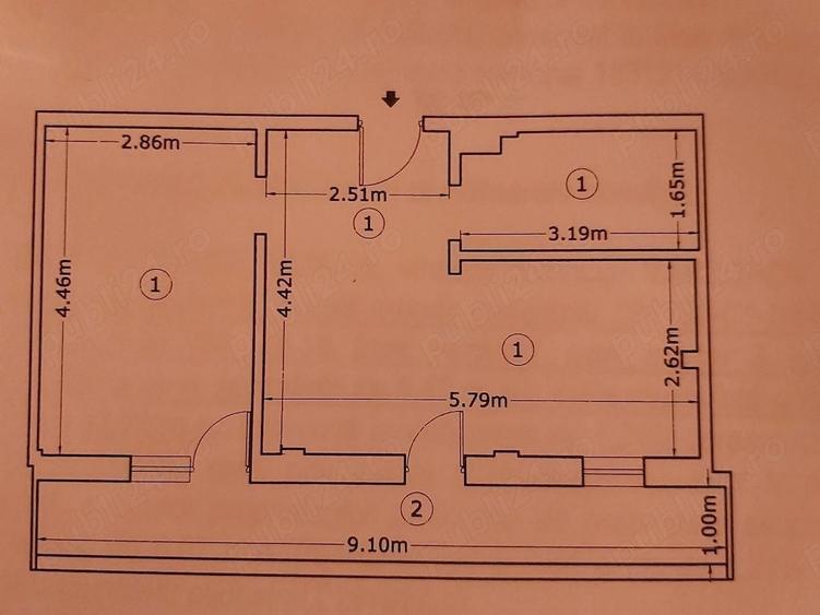 Apartament cu 2 camere semidecomandat, mobilat în 1 Decembrie 1918