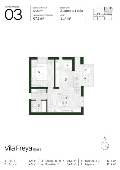 Apartament cu 2 camere în Paleu