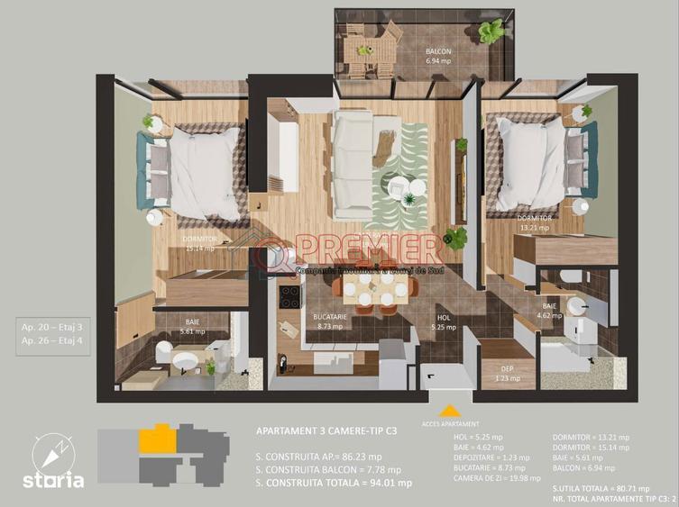 Apartament cu 3 camere în 13 Septembrie