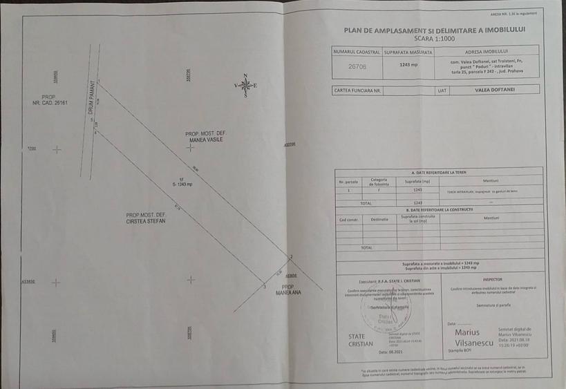 Teren Construcții intravilan de 1243 mp, în Trăisteni