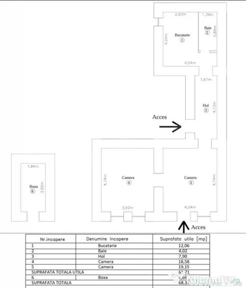 Apartament cu 2 camere semidecomandat în Badea Cârțan