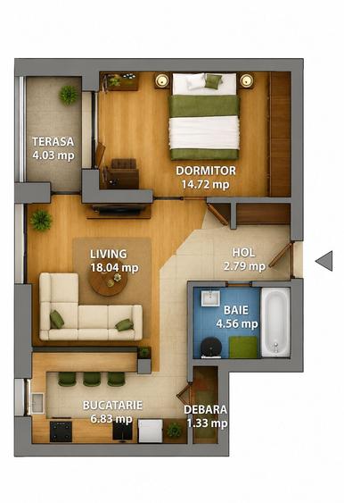 Apartament cu 2 camere semidecomandat în Vest