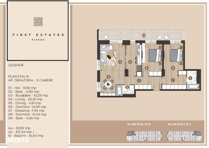 Apartament cu 3 camere în Sud