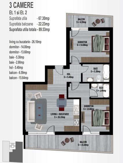 Apartament cu 3 camere decomandat în Ovidiu