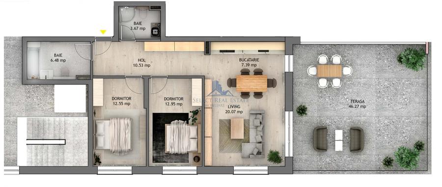 Penthouse cu 3 camere decomandat în Șelimbăr