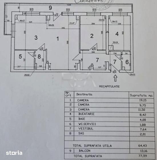 Apartament cu 3 camere semidecomandat în Tei