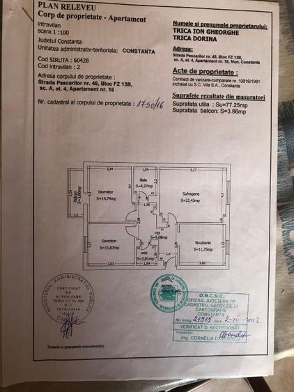 Vând apartament 3 camere decomandate faleza nord, constanța str. pescarilor nr. - 7