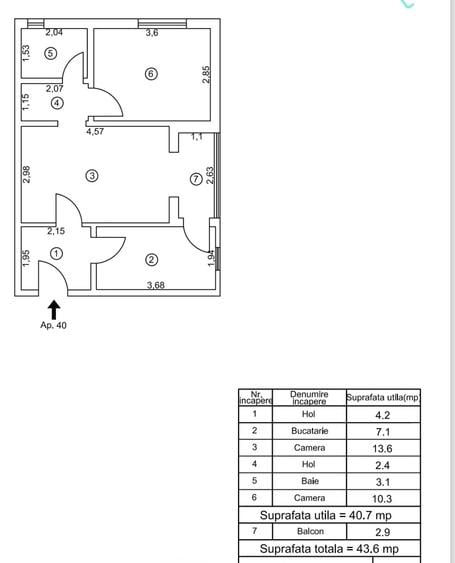 Apartament cu 2 camere în Micro 40