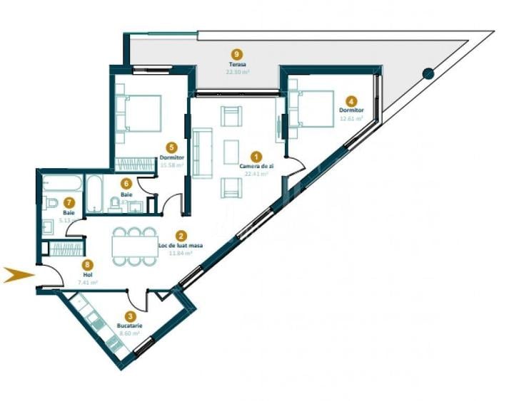 Apartament cu 3 camere semidecomandat în Între Lacuri