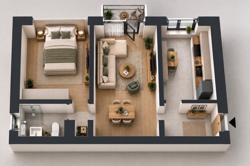 Apartament cu 2 camere semidecomandat, mobilat în Mihai Viteazul