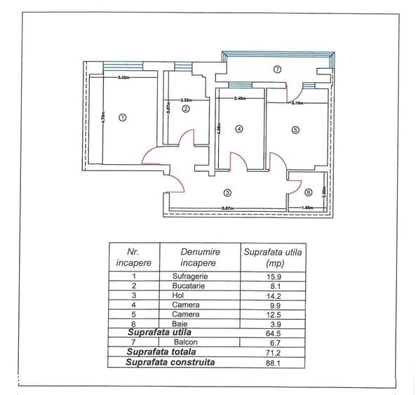 Apartament cu 3 camere decomandat în Gară