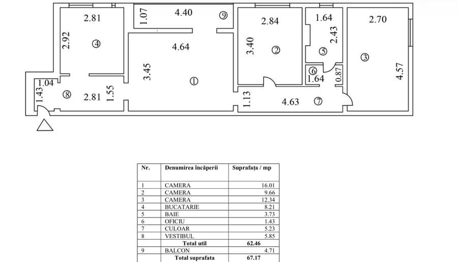 Apartament cu 3 camere în Militari