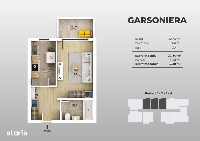 Berceni - Metrou - Garsoniera cu gradina - 74.000 euro TVA inclus - 3