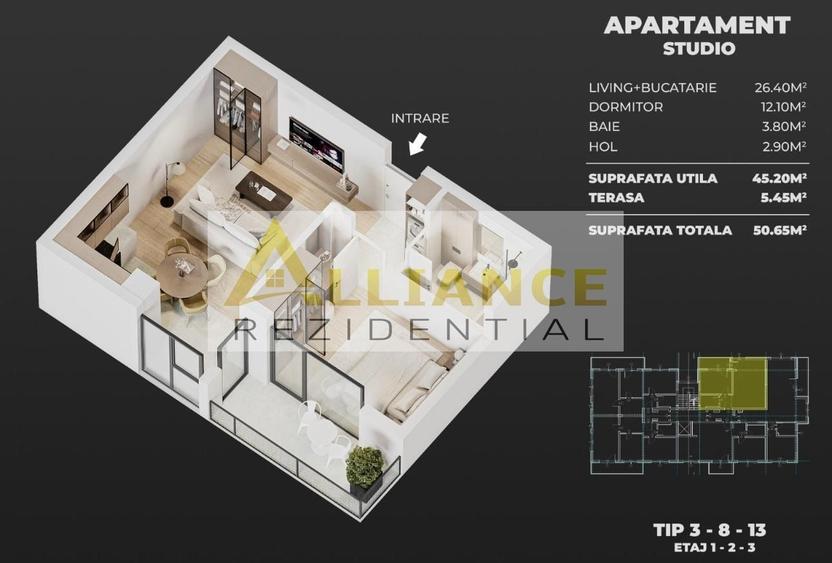 Apartament cu 2 camere decomandat în Sud