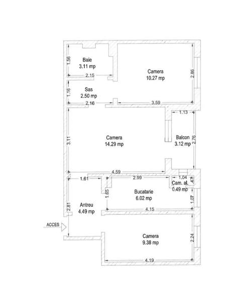 Apartament cu 3 camere în Sud