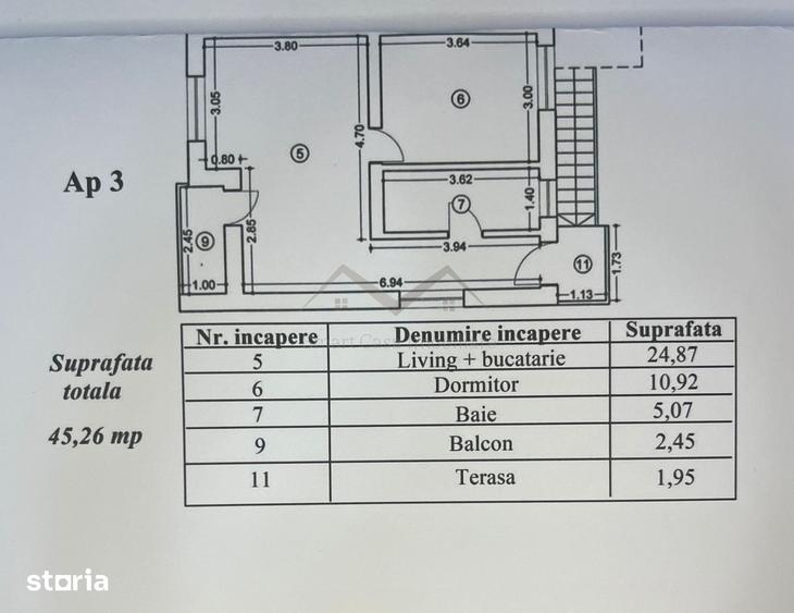 Apartament cu 2 camere în Valea Lupului