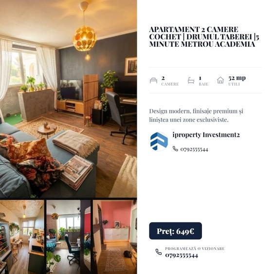 Apartament cu 2 camere decomandat, mobilat în Drumul Taberei