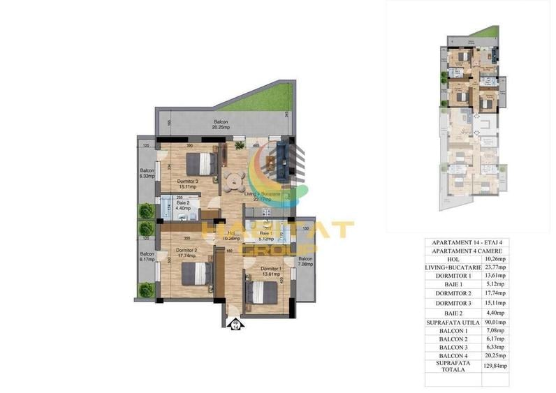 Apartament cu 4 camere în Brâncoveanu