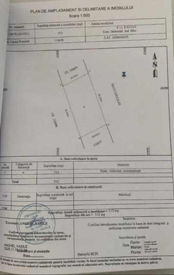 Teren Construcții intravilan de 640 mp, în Domnești