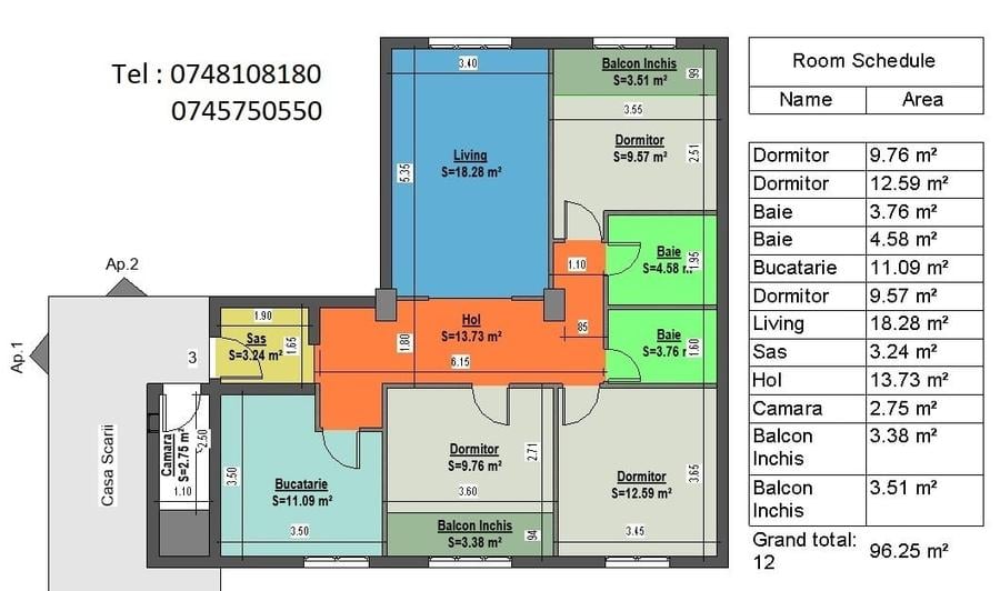 Apartament cu 4 camere, mobilat în Central