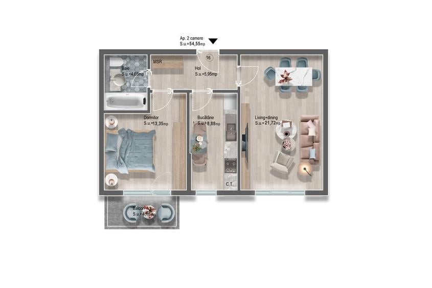 Apartament cu 2 camere decomandat în Albert