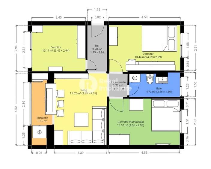 Apartament cu 3 camere decomandat în Grigorescu