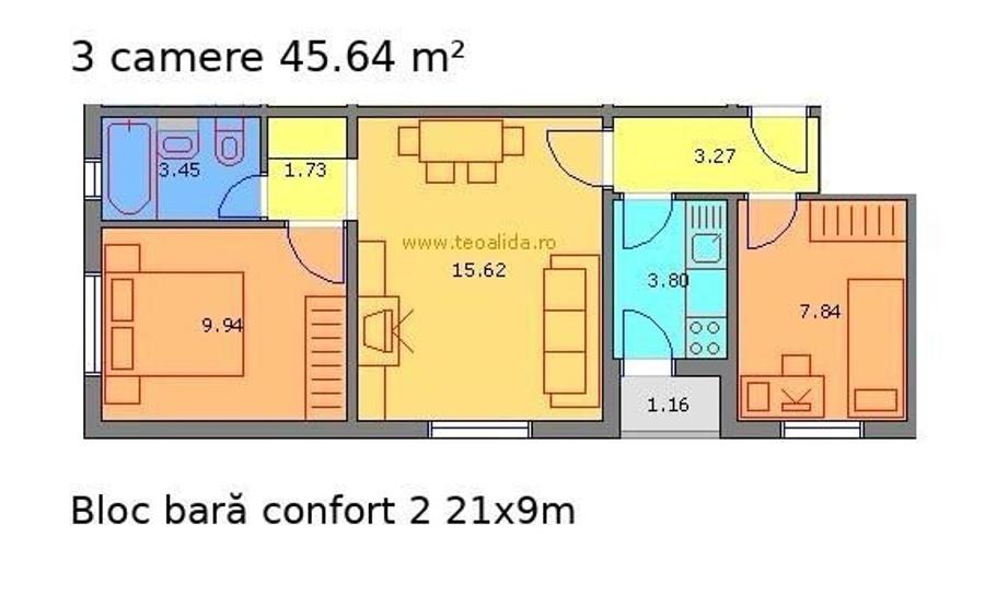Apartament cu 3 camere semidecomandat în P-ța Reșița