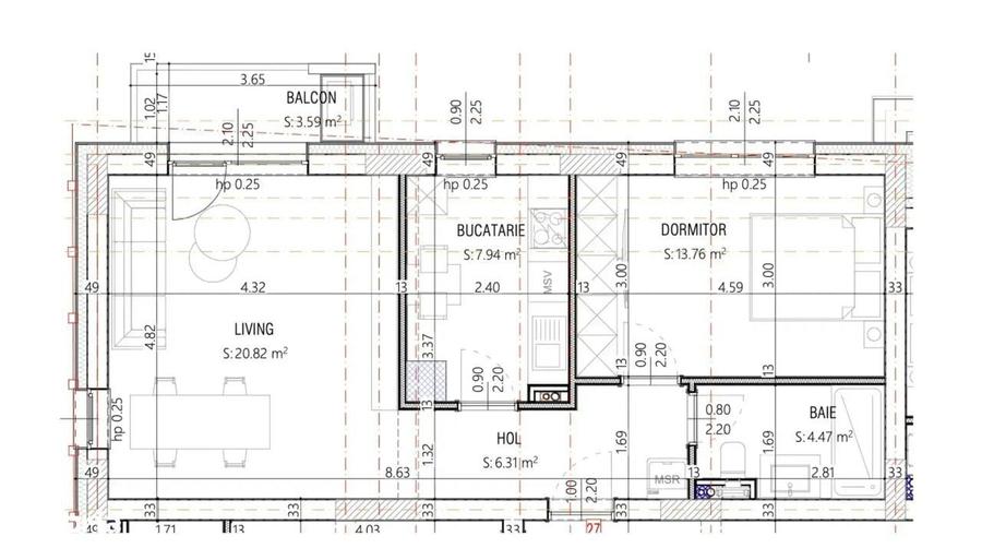 Apartament cu 2 camere semidecomandat în Tunari
