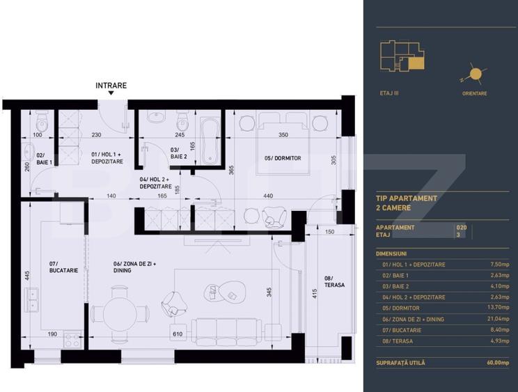 Apartament cu 2 camere decomandat în Răcădău