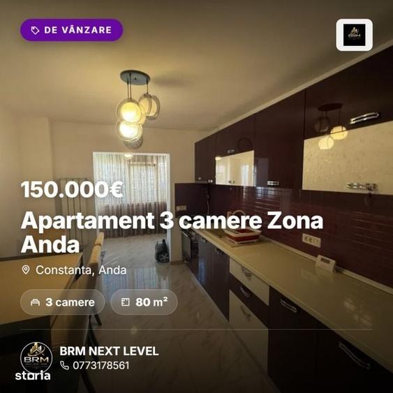 Apartament cu 3 camere, mobilat în Anda