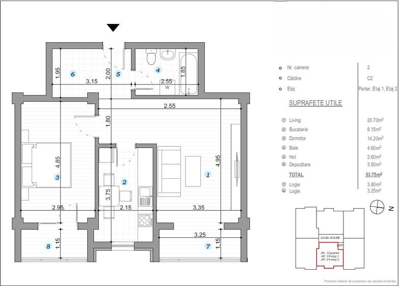 Apartament cu 2 camere decomandat, mobilat în Popas Păcurari
