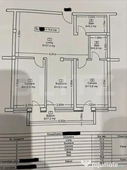 Apartament cu 3 camere semidecomandat în Baciu