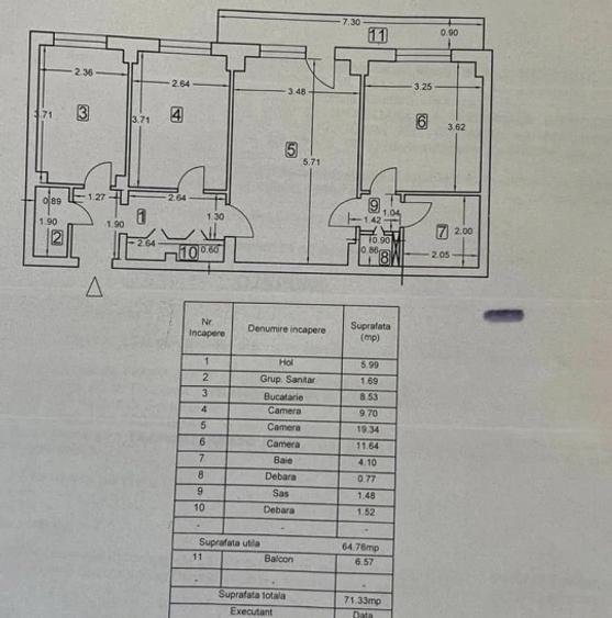 Apartament cu 3 camere semidecomandat, mobilat în Panduri