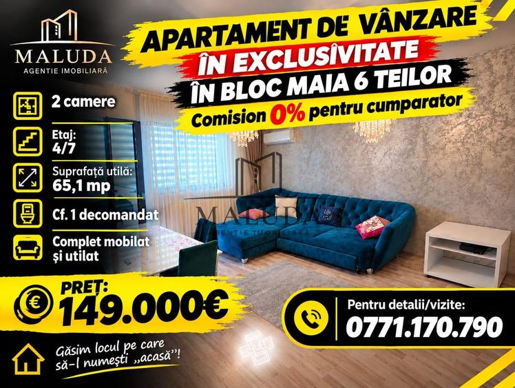 Apartament cu 2 camere decomandat, mobilat în Teilor