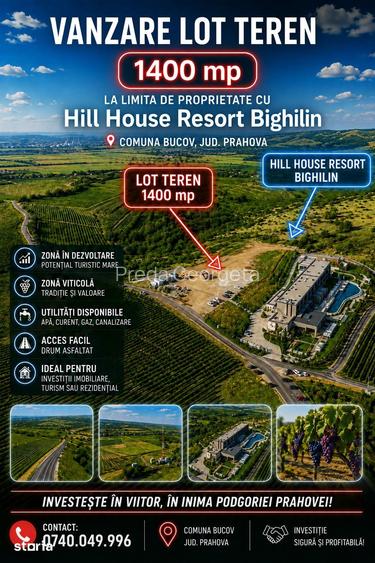Teren 1400 mp Bucov | La limita Hill House Resort Bighilin