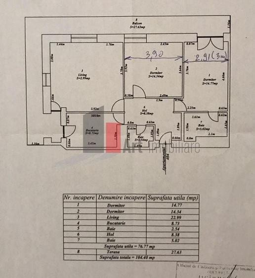 Apartament cu 3 camere decomandat în Tineretului